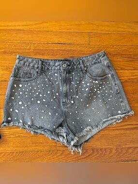 Fashion Nova Black Studded Denim Shorts 13